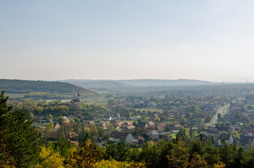 Small European village from above in the autumn