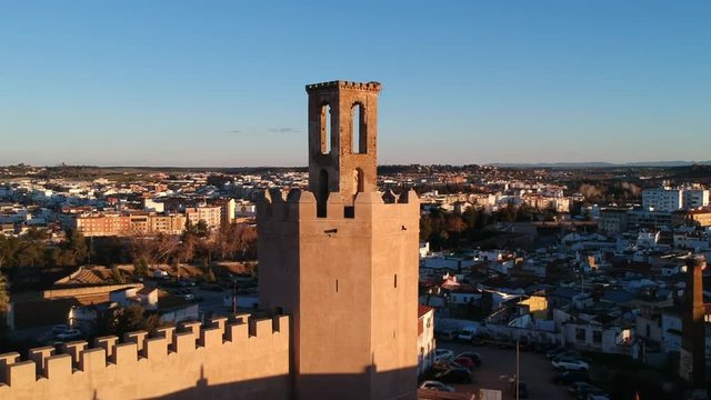 City View drone shoot at sun set, Badajoz, Alcazaba landmark