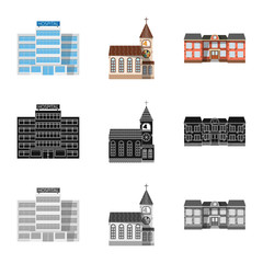 Fototapeta premium Isolated object of building and front symbol. Collection of building and roof vector icon for stock.