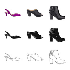Vector design of footwear and woman sign. Set of footwear and foot vector icon for stock.
