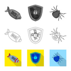Vector design of virus and secure symbol. Set of virus and cyber stock symbol for web.