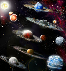 Plakat Set of Different Planets with ring system