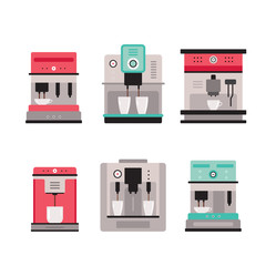 Colorful Coffee machine set isolated on white background Vector illustration