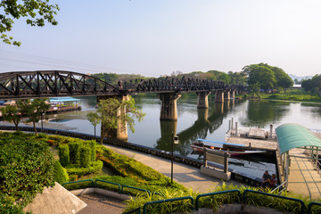 Fototapeta premium Landscape View Of The Death Railway Bridge Over River Kwai