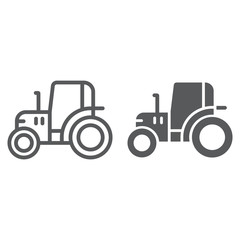 Tractor line and glyph icon, farm and agriculture, vehicle sign, vector graphics, a linear pattern on a white background.