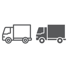 Delivery truck line and glyph icon, traffic and vehicle, van sign, vector graphics, a linear pattern on a white background.