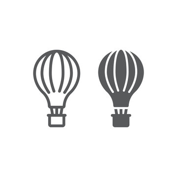 Hot air balloon line and glyph icon, airship and flight, aerostat sign, vector graphics, a linear pattern on a white background.