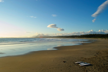 sunset on the surfing beach