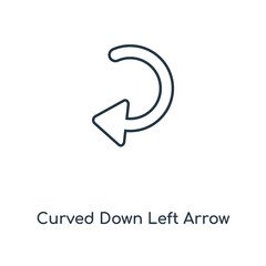 curved down left arrow icon vector