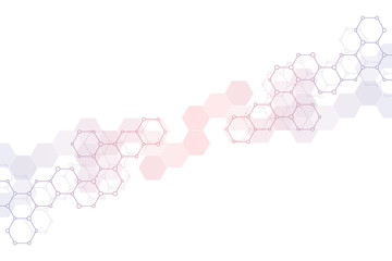 Molecular structure and chemical elements. Abstract molecules background. Science and digital technology concept. Vector illustration for scientific or technological design.