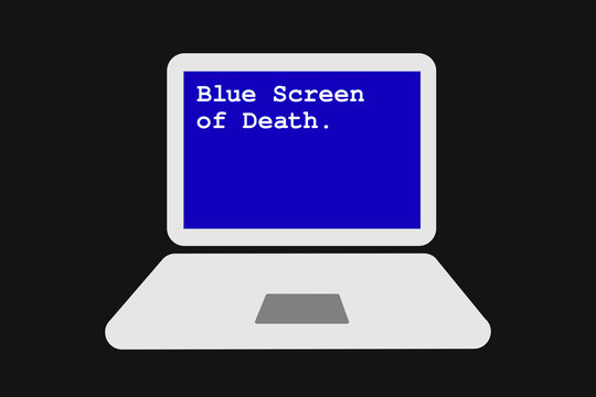 Blue Screen of Death. Operating system is not working on the computer after error and collapse of software. Problem, trouble and breakdown of laptop. Vector illustration