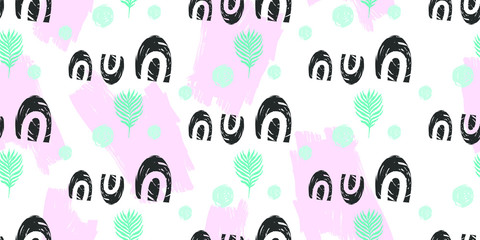 Abstracts Geometric Brush Strokes Creative Trendy  Seamless Pattern . Hand  Drawn  Painting Illustration  for Surface , Invitation , Notebook, Banner , Wrap Paper ,Textiles