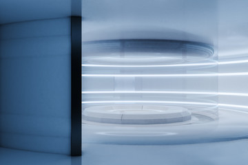 White and dark gray futuristic round room