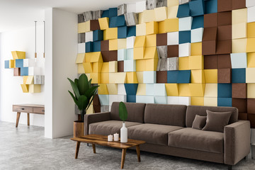 Colored living room corner, brown sofa