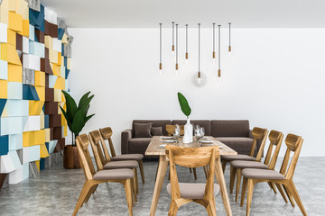 Brown sofa dining room interior