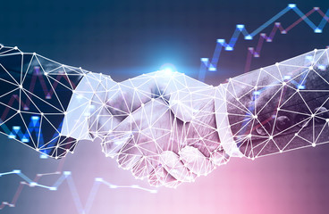 Handshake of businesmen, graphs