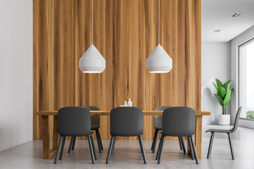 White and wooden dining room close up