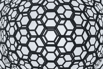 Black hexagons sphere over white background
