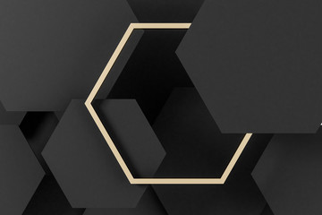 Black hexagons background with white hexagon