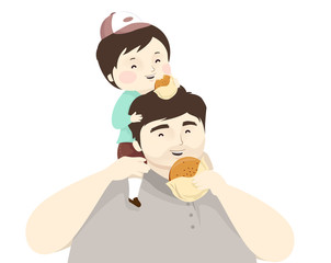 Kid Boy Father Burger Illustration