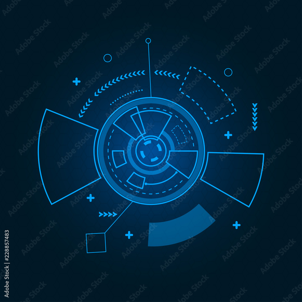 Aufkleber Abstract technology background. Innovation blue backdrop with system elements and technology shapes. Vector illustration.