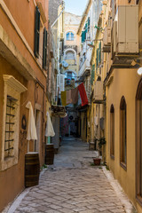 Fototapeta na wymiar Alleyway in Corfu old town, Greece