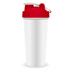 Protein Nutrition shaker. Sports bottle for girls with red lid. Gym lifestyle equipment.