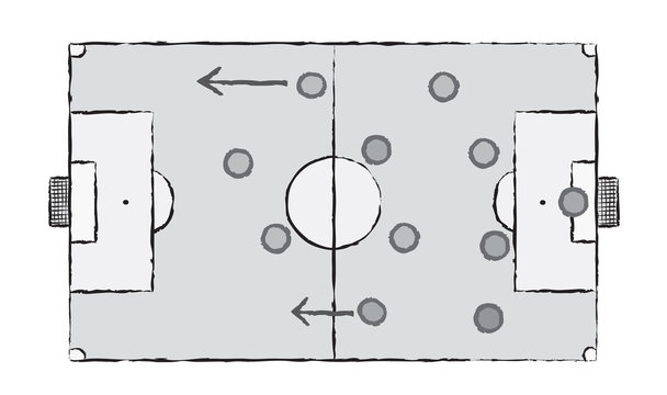 Football stadium or Soccer field. Sport vector cartoon in doodle style. Strategy formation 4-4-2.