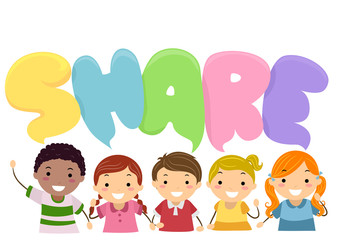 Stickman Kids Share Speech Bubbles