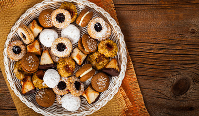 European Bakery Style Cookies Variety Flavors. Selective focus.