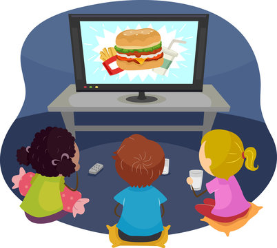 Stickman Kids Watch Fast Food Junk Food Commercial