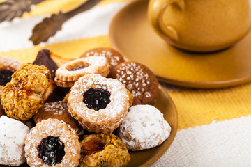 Assorted Mixed Cookies Background Dessert. Selective focus.