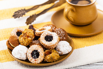 Assorted Mixed Cookies Background Dessert. Selective focus.