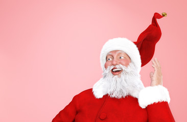 Portrait of happy Santa Claus on soft colour background with copyspace,3d rendering