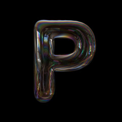 Soap bubble letter P - Upper-case 3d transparent font - childhood, imagination or fragility concept