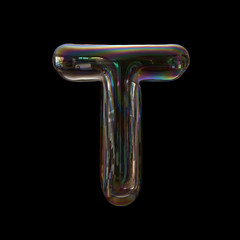 Soap bubble letter T - Uppercase 3d transparent font - childhood, imagination or fragility concept