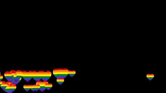 Gay pride rainbow flying hearts.  Animation hearts on a transparent background with an alpha channel.
