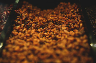 Dried raisins grapes in the shop window
