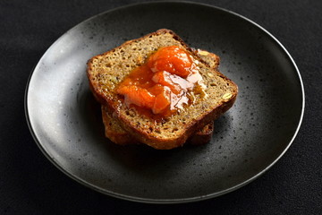 Rye toast with apricot jam