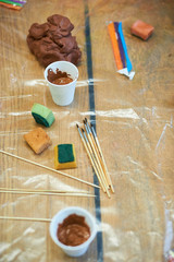 tools for pottery on the table