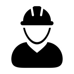 Supervisor icon vector male construction worker person profile avatar with hardhat helmet in glyph pictogram illustration