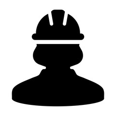 Employee icon vector female construction worker person profile avatar with hardhat helmet in glyph pictogram illustration