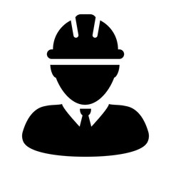 Service worker icon vector male construction service person profile avatar with hardhat helmet in glyph pictogram illustration
