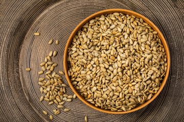 Sunflower Kernels Roasted Seeds Background. Selective focus.