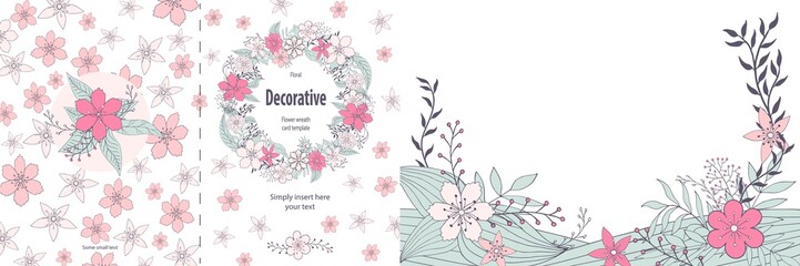 Cute floral two sided greeting card template