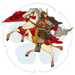 Samurai warrior, Riding horse, Vector graphics
