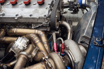Image of the car engine. Turbocharging.