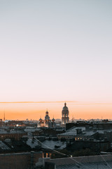 Night view of the city from the roof. Panorama Of St. Petersburg. Architecture and streets