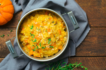 Pumpkin Risotto with Thyme and Parmesan, Italian Cuisine