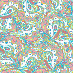 Seamless hand - drawn pattern. Flower, waves, curls, nature theme, abstract elements Vector illustration